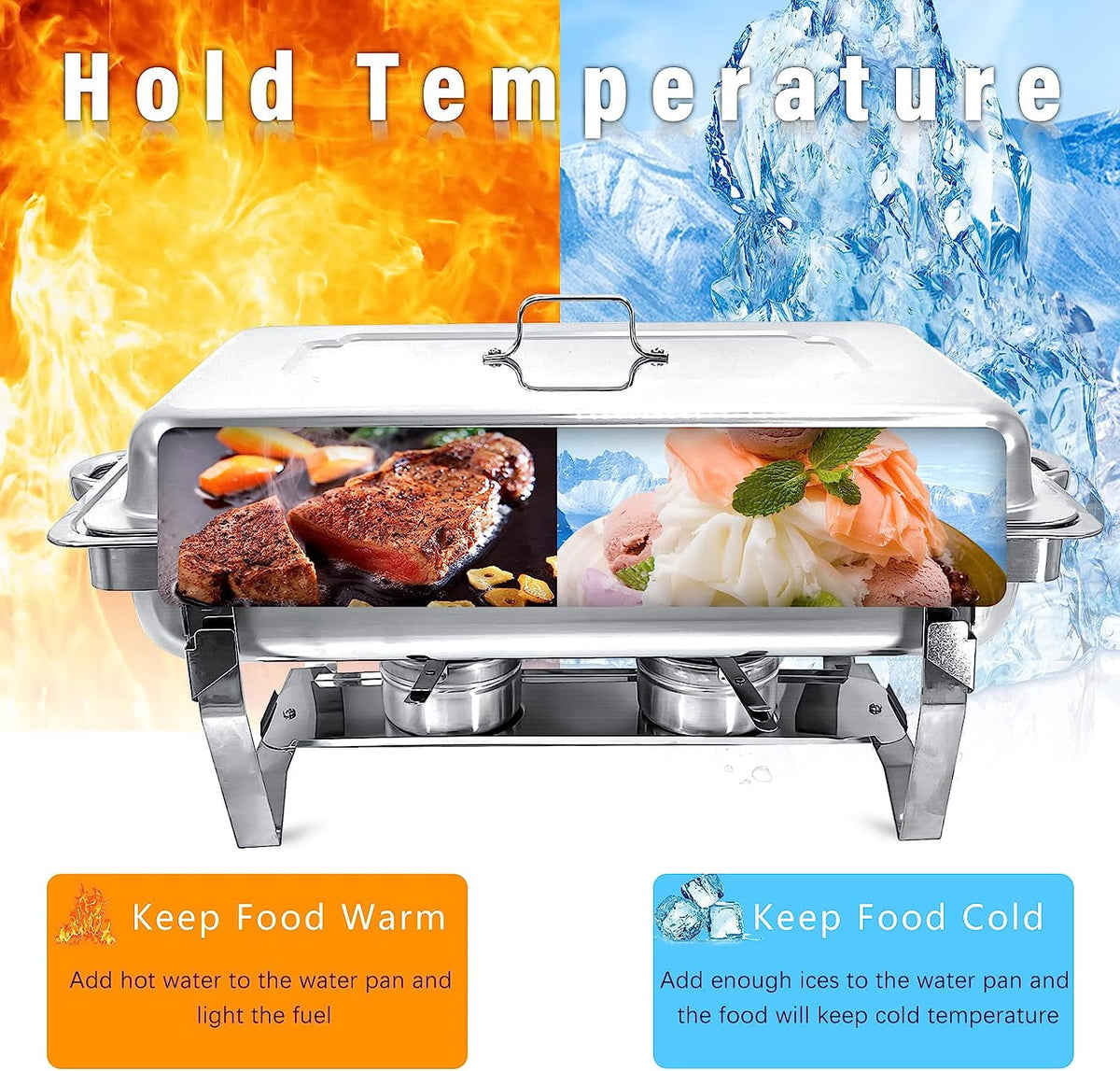 Jacgood 5 Pack Chafing Dish Buffet Set 8Qt. Foldable Rectangular Chafer Set, Stainless Steel Catering Warmer Set W/Full Size Water Pan, Food Pan, Fuel Holder for Cooked Food Insulation