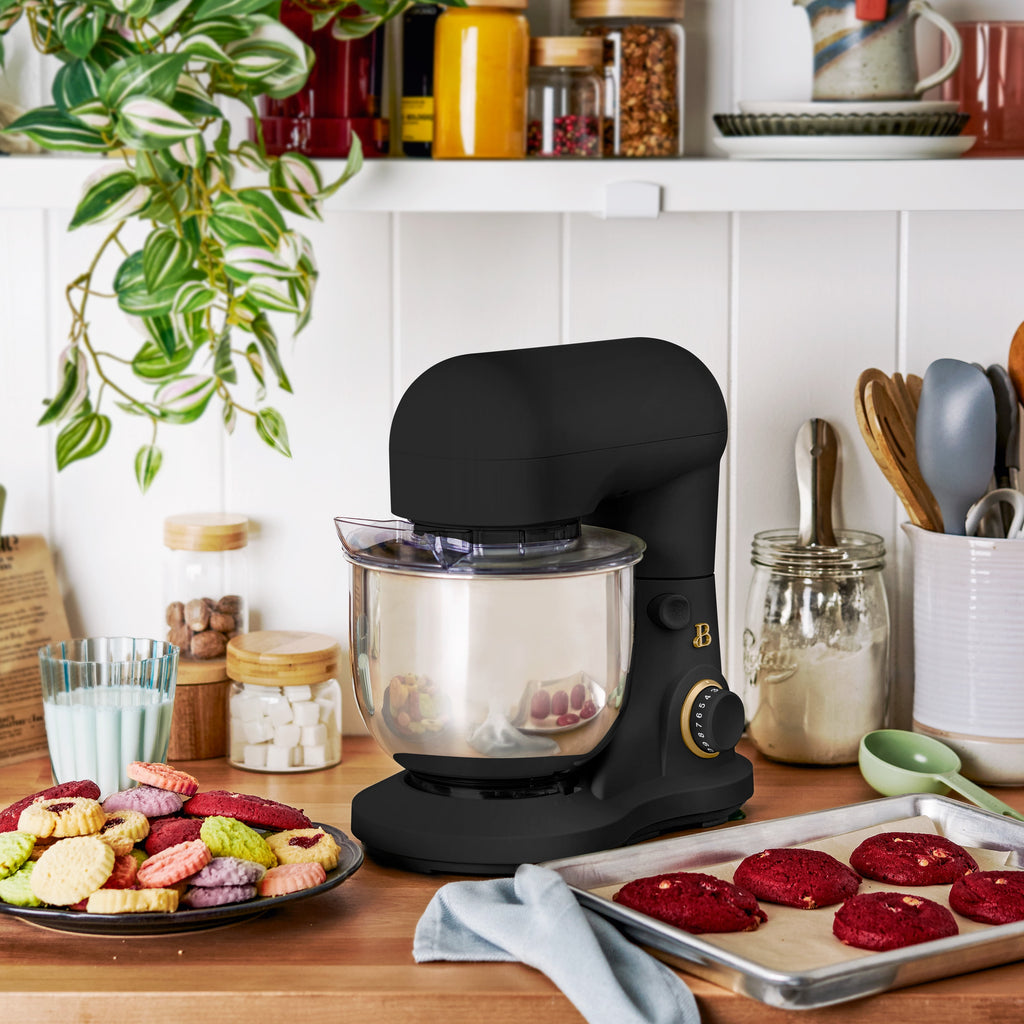Beautiful 3.5 Qt Stand Mixer with Flat Beater, Dough Hook, Balloon Whisk, Chocolate by Drew Barrymore