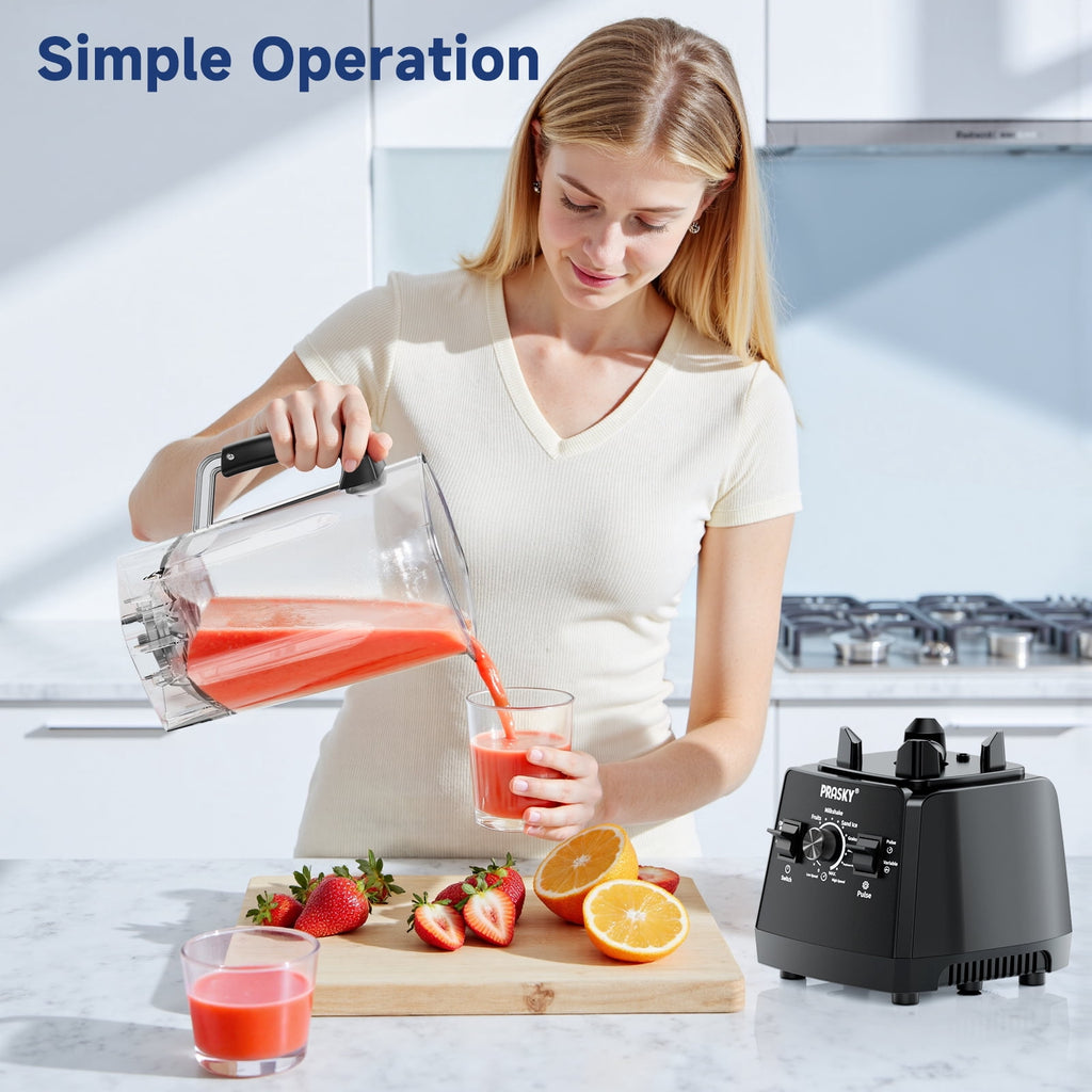 PRASKY 2-in-1 Professional Countertop Blender 96oz Large Capacity 1000W Blender for Smoothies Fruit