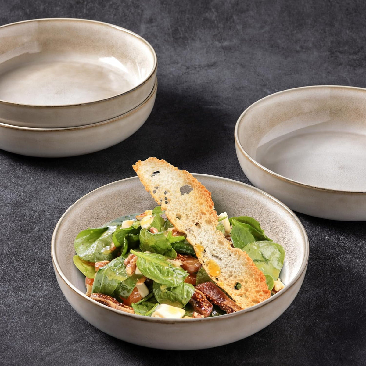 AmorArc 8.75'' Large Ceramic Pasta Bowls, 38oz Stoneware Pasta Serving Bowls Set of 4 for Kitchen, Wide Bowls for Fruit,Pasta,Salad,Oatmeal,Meal, Microwave Safe, Reactive Glaze-Space Blue