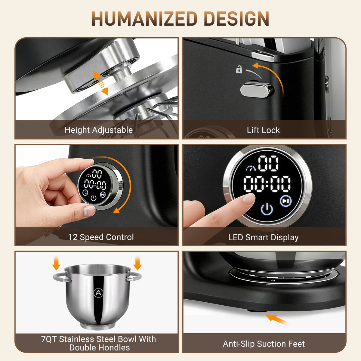7QT Stand Mixer Aluminum Die Casting,650W 11 Speed Tilt-Head Kitchen Electric Stand Mixer, Household Food Mixer with Stainless Steel Bowl, Dough Hook, Whisk and Beater,Food Mixer for Baking, Cake