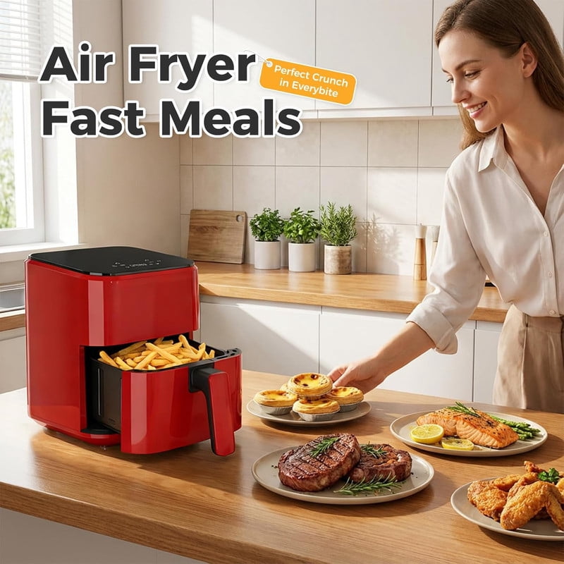 Simenmax Air Fryer, 6-Quart with Viewing Window, 12-in-1 Functions - Air Fry, Roast, Reheat, Dehydrate, Bake, Steam, and More, 400°F Max Temperature, Gray