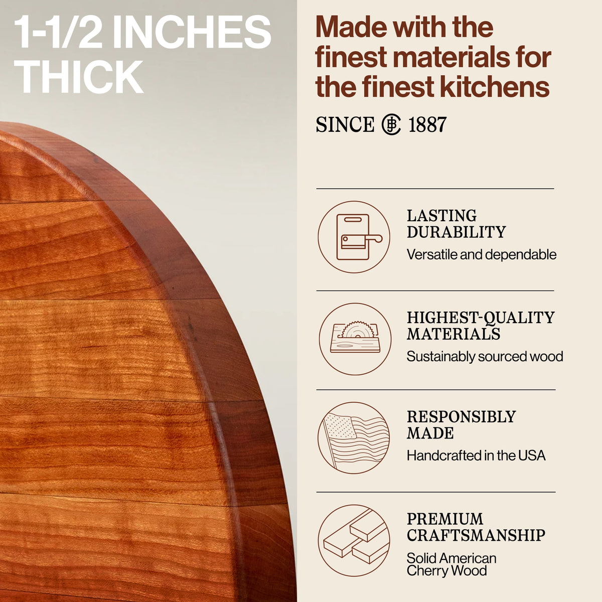 John Boos R-Board Reversible Wood Cutting Board, Cherry, 18 in x 18 in x 1 1/2 in