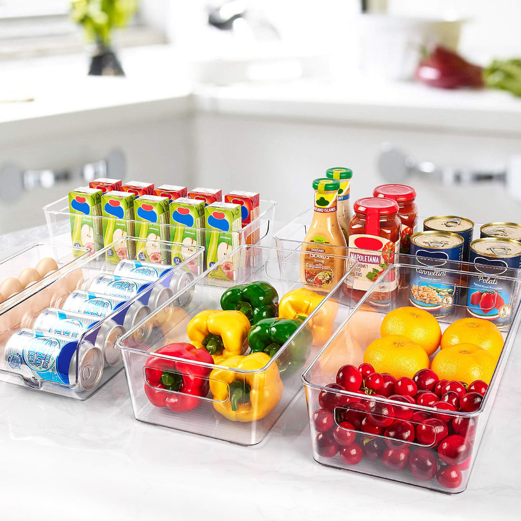 Sindcom Set of 10 Fridge Organizer, Refrigerator Organizing Bins with Handles, BPA-Free Clear Plastic Fridge Storage Containers