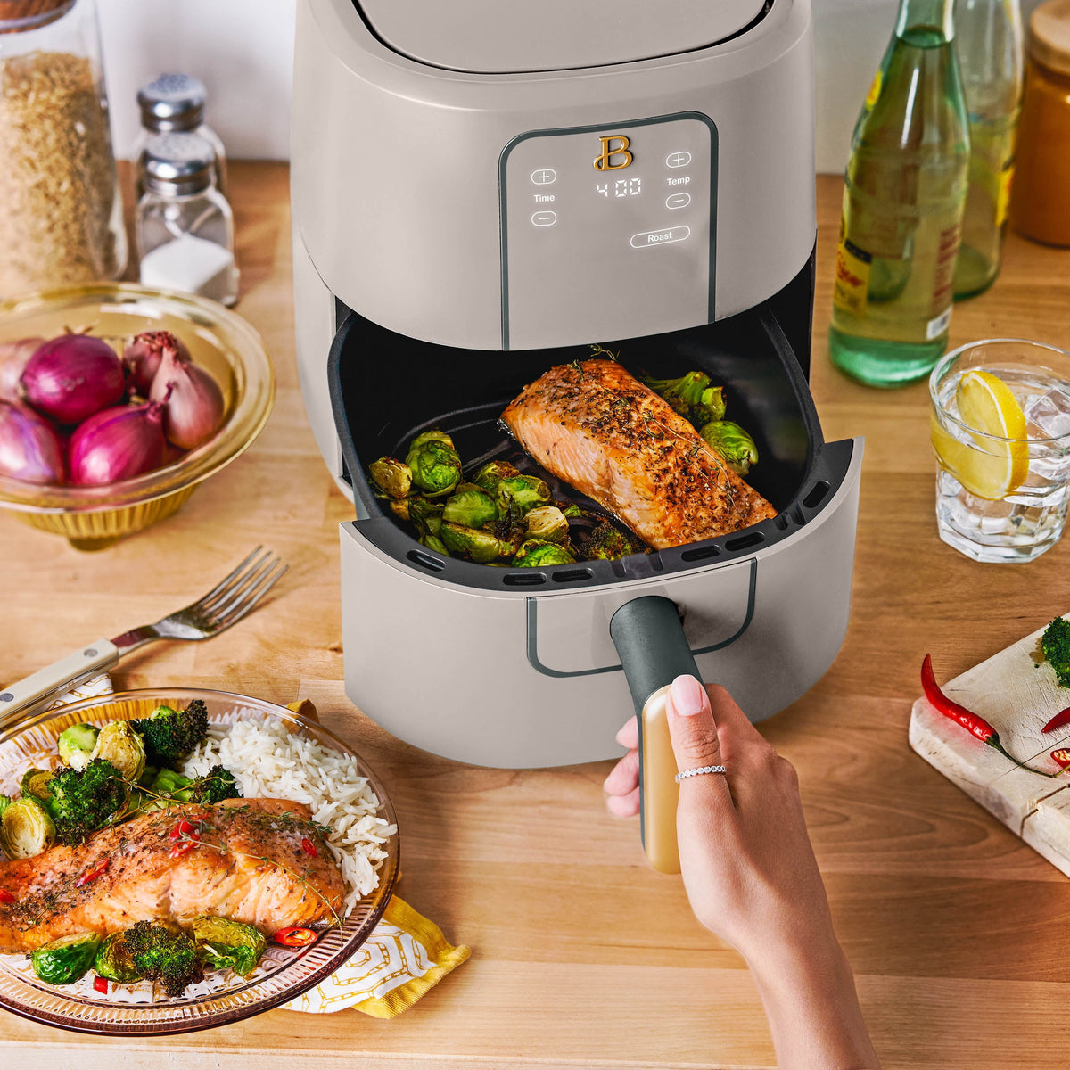 Beautiful 3 Qt Air Fryer with TurboCrisp Technology, EverGood Non-Toxic Ceramic Nonstick Coating, Chocolate by Drew Barrymore