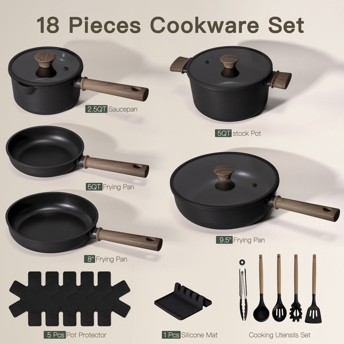 Astercook 22 Piece Pots and Pans Set Non Stick, Cookware Set with Detachable Handles, Oven Safe, Induction Ready, Stackable RV Kitchen Cooking Set, Cream White