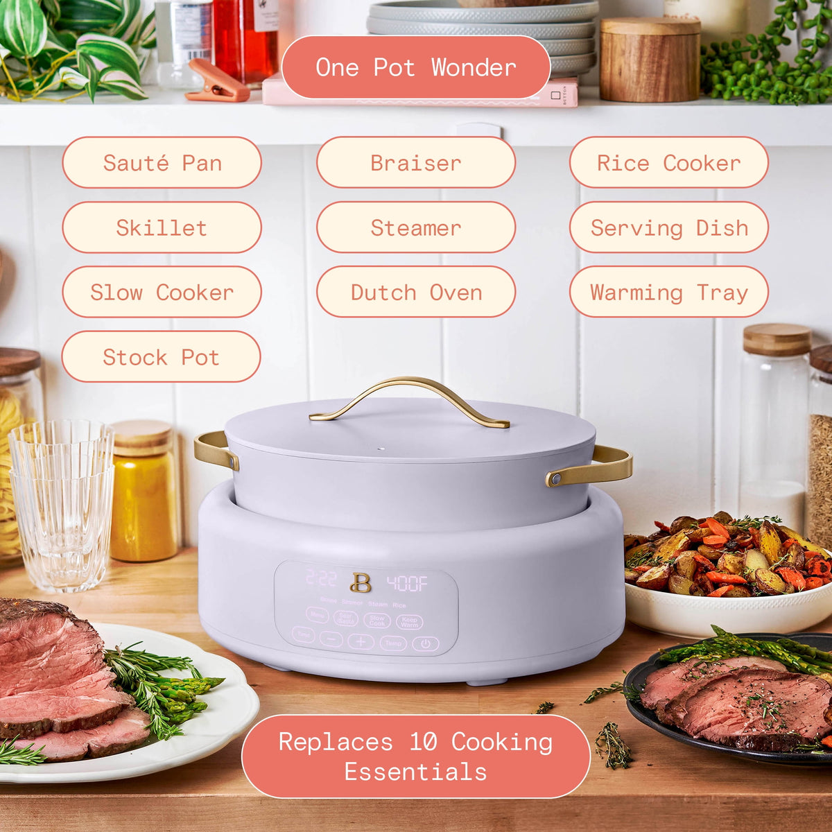 Beautiful 10 in 1, 6 Qt Electric Multi-Cooker, Thyme Green by Drew Barrymore