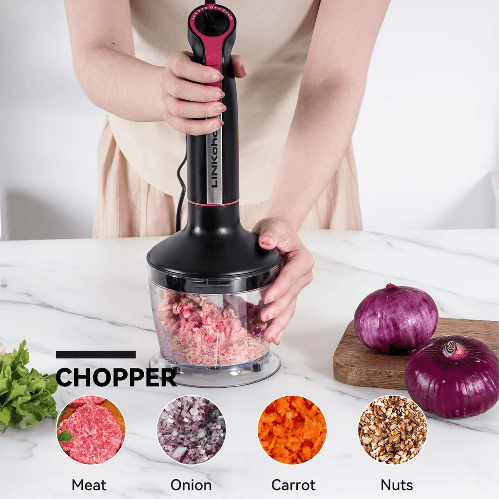 LINKChef Immersion Blender, 1000W 20-Speed 5-in-1 Hand Blender with Turbo Mode, Scratch-Resistant Stick Blender for Baby Food, Ice & Smoothie(Black)