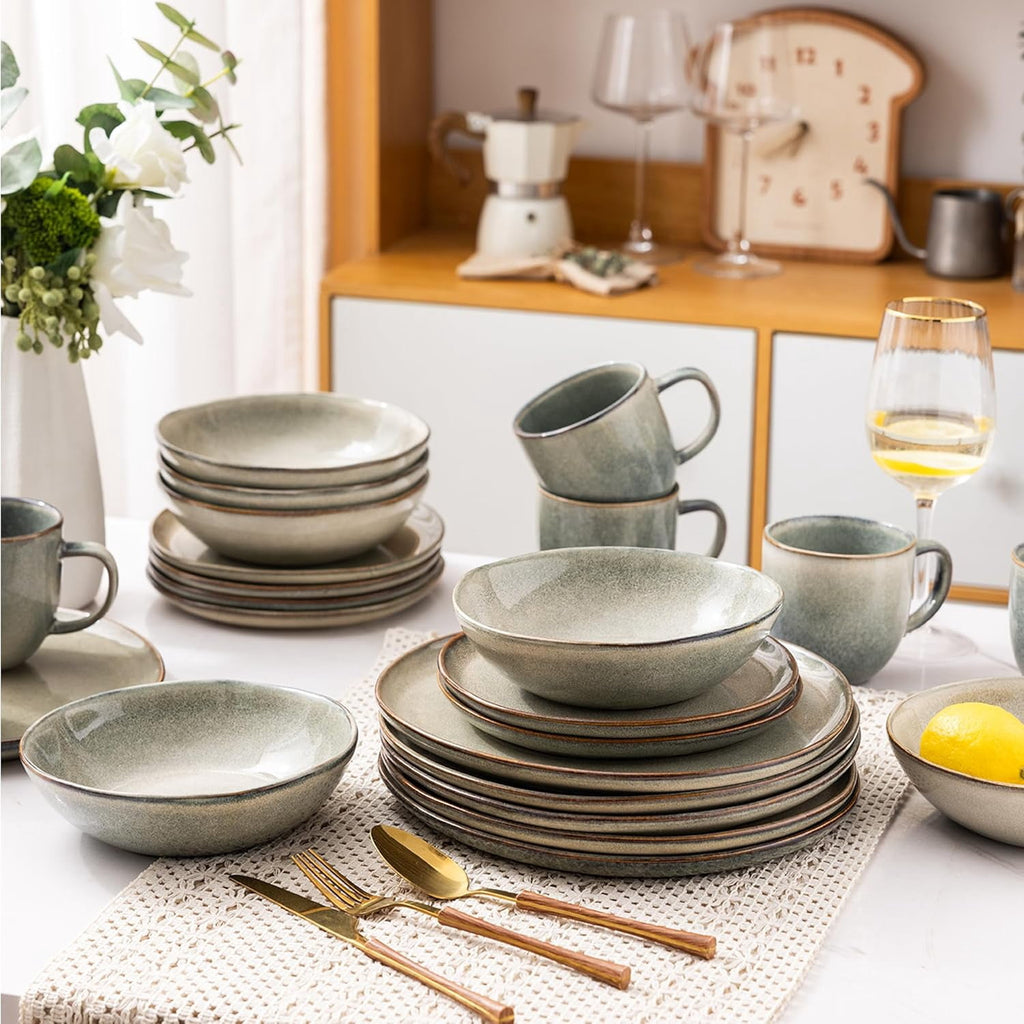 AmorArc Ceramic Dinnerware Sets,Handmade Reactive Glaze Stoneware Plates and Bowls Sets,Highly Chip and Crack Resistant | Dishwasher & Microwave Safe Dishes Set,Service for 4 Set(12pc),Reactive Glaze