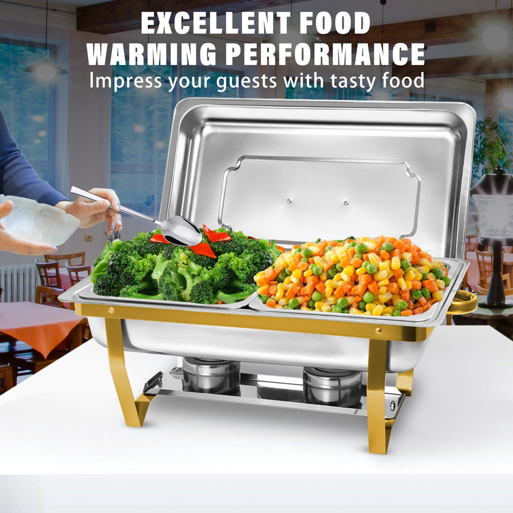 Jacgood 5 Pack Chafing Dish Buffet Set 8Qt. Foldable Rectangular Chafer Set, Stainless Steel Catering Warmer Set W/Full Size Water Pan, Food Pan, Fuel Holder for Cooked Food Insulation