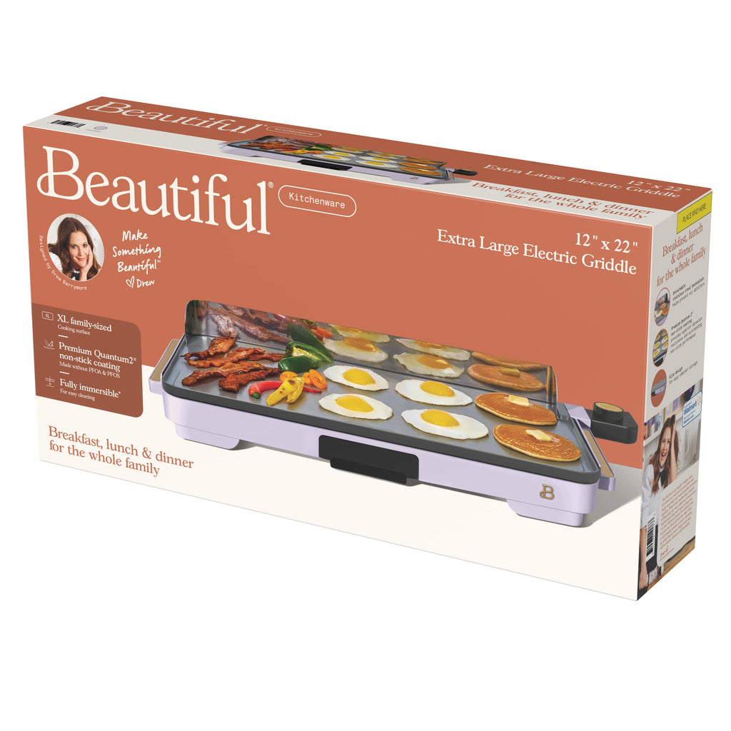 Beautiful XL Electric Griddle 12" x 22" with EverGood Ceramic Nonstick Coating, Thyme Green by Drew Barrymore