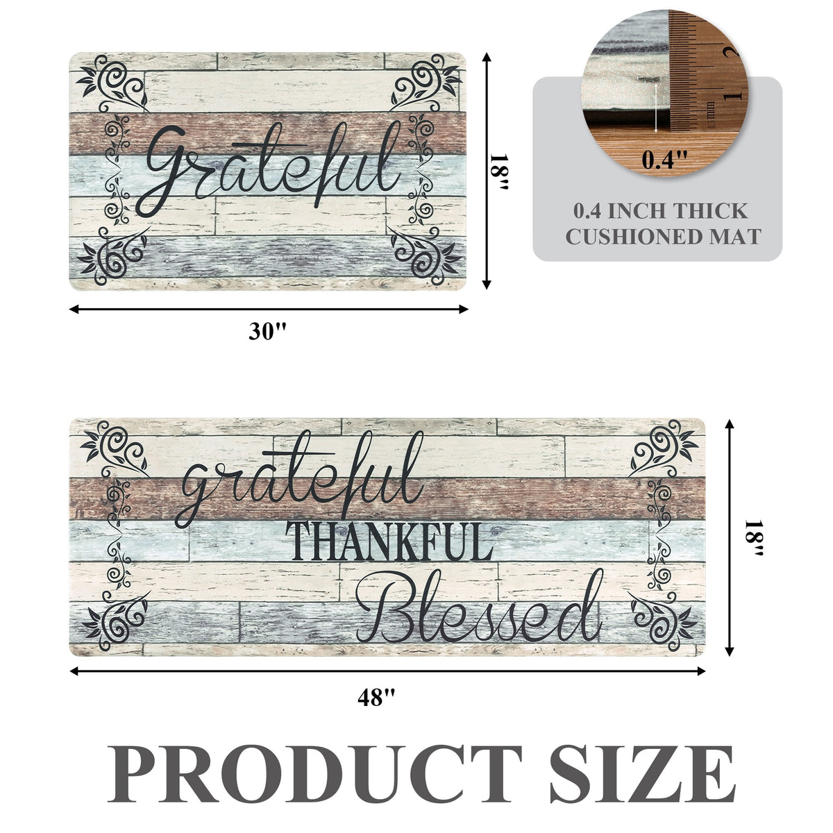 MeyJey Farmhouse Kitchen Rug Set of 2, Non-Slip Anti-Fatigue Waterproof Cushioned Mat for Kitchen, Dining & Laundry Room, 18"x30"+18"x48" Teal/Brown