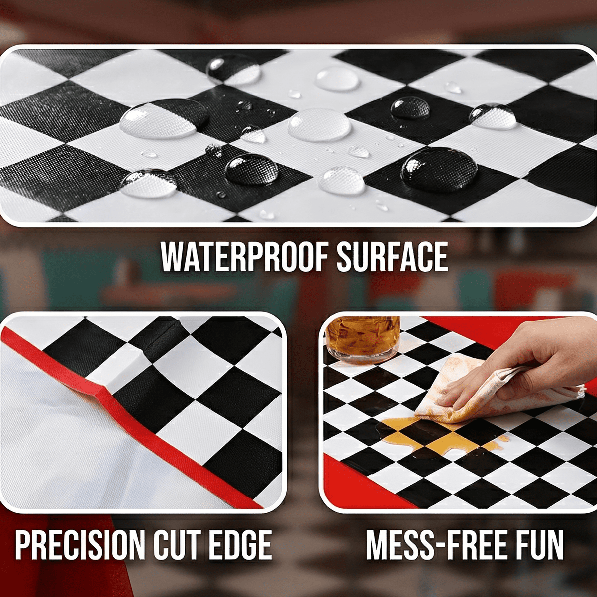 3 Sheets 54x108 Inch Black/Red Racetrack Table Covers - Car Birthday Party Supplies for Boys Racing Theme Favors