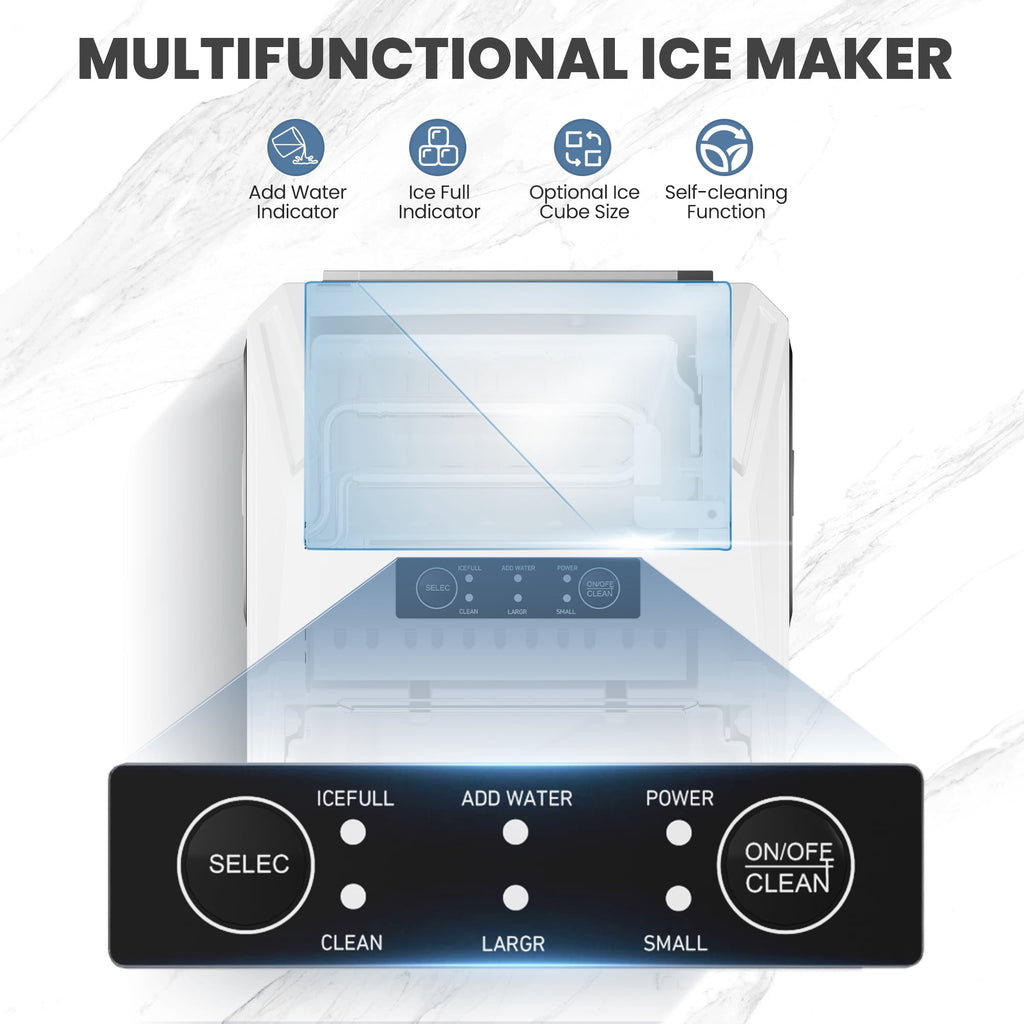 CONCETTA Portable Ice Maker Machine, 26.5 lb/Day Ice, Two Ice Sizes, Self-Cleaning Function, Bullet Ice Maker with Ice Scoop & Basket, Green