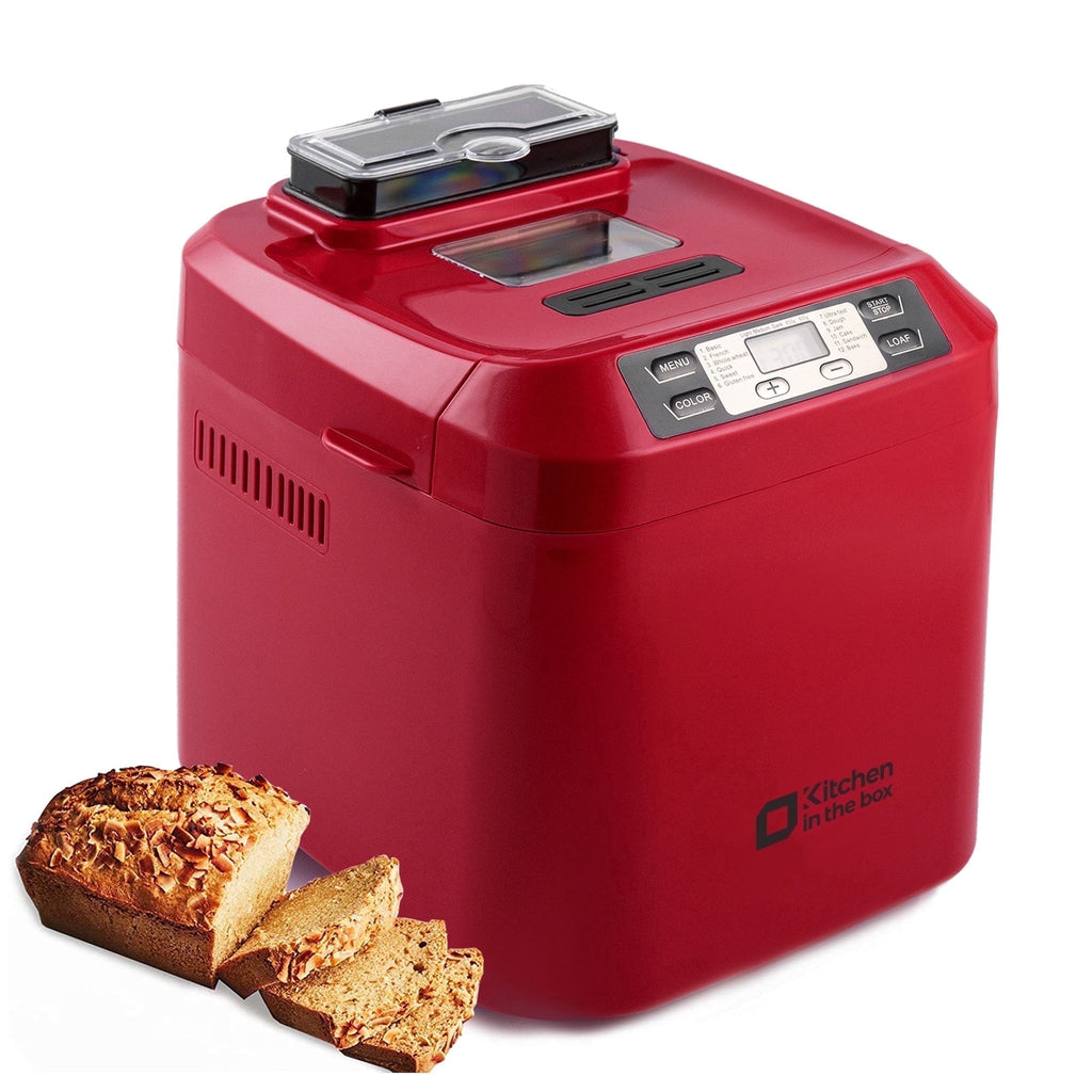 Kitchen in the Box 2lb Bread Maker with Auto Fruit Nut Dispenser, 12-in-1 Gluten-Free Bread Machine, 13H Delay Timer, Nonstick Pan, Keep Warm, White