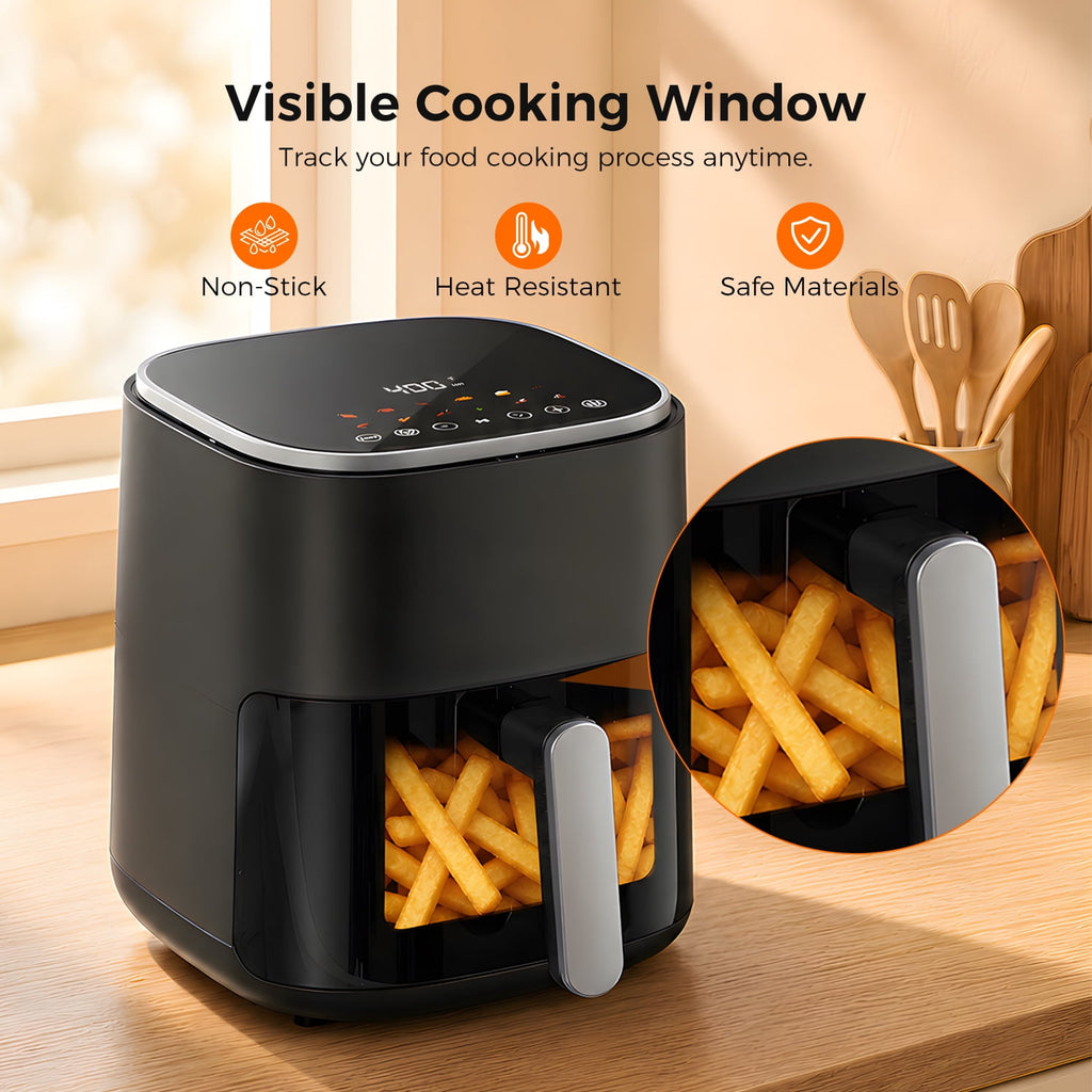 DAIVOS 5QT Air Fryer with Viewing Window, 12 Cooking Presets, 1500W Fast , Even Cooking