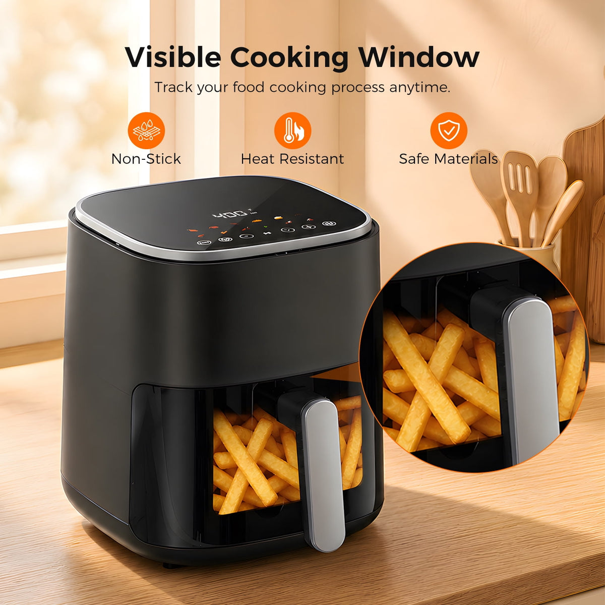 DAIVOS 5QT Air Fryer with Viewing Window, 12 Cooking Presets, 1500W Fast , Even Cooking