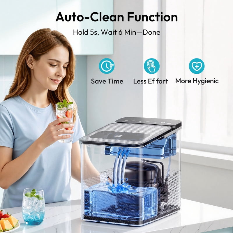 EUHOMY Portable Countertop Ice Maker, 26.5 lbs/24H, 2 Ice Sizes, Self-Cleaning, Grey