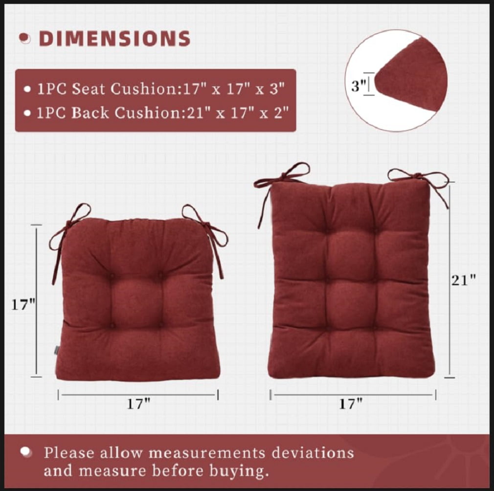 Shinnwa Rocking Chair Cushion 17 x 17/21 Inch Seat Cushions Set Non-Slip for Indoor Living Room, Brown