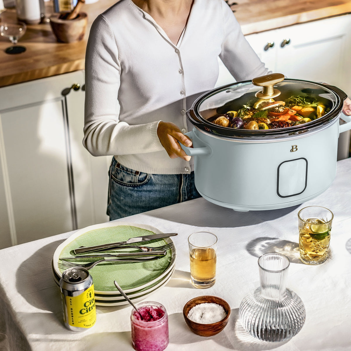 Beautiful 6 Qt Programmable Slow Cooker, Thyme Green by Drew Barrymore