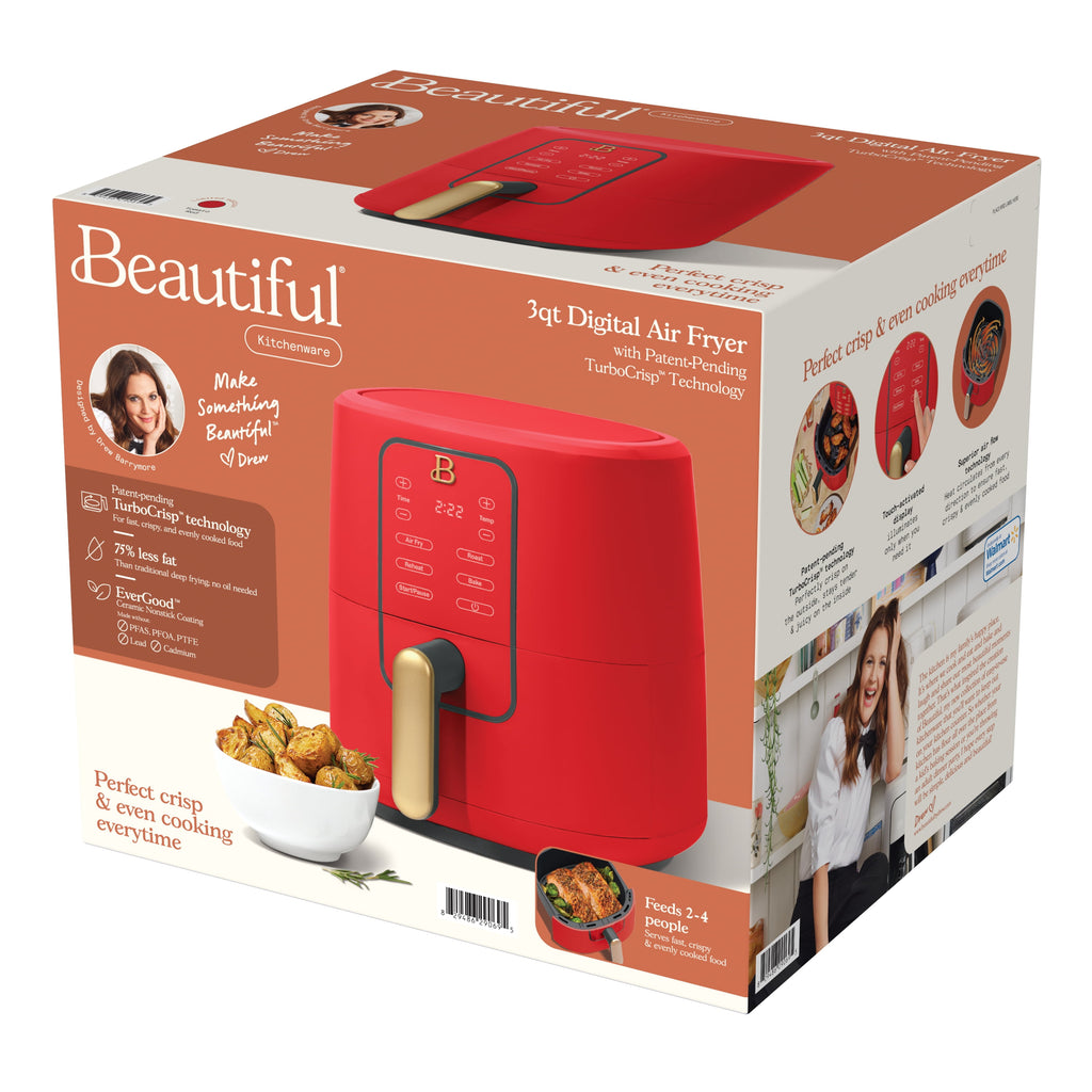Beautiful 3 Qt Air Fryer with TurboCrisp Technology, EverGood Non-Toxic Ceramic Nonstick Coating, Chocolate by Drew Barrymore