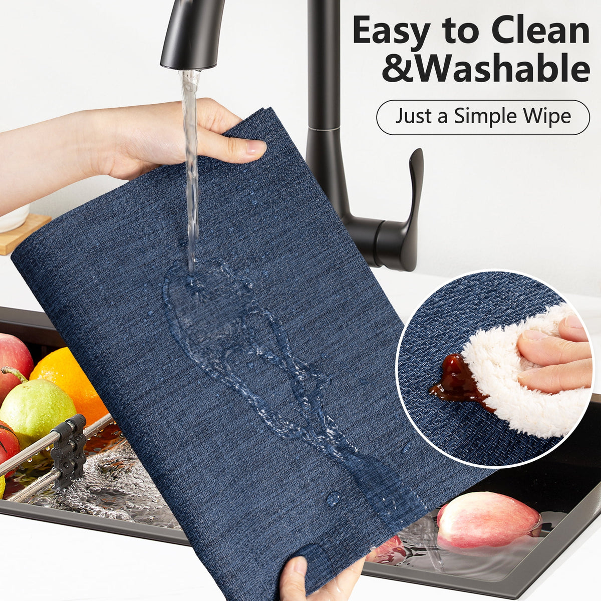 VCVCOO Navy Blue Placemats Set of 4 - Easy Clean Washable PVC Vinyl Placemats - Wipeable Heat Resistant Woven Table Mats for Dining Table - 12x18 inch
