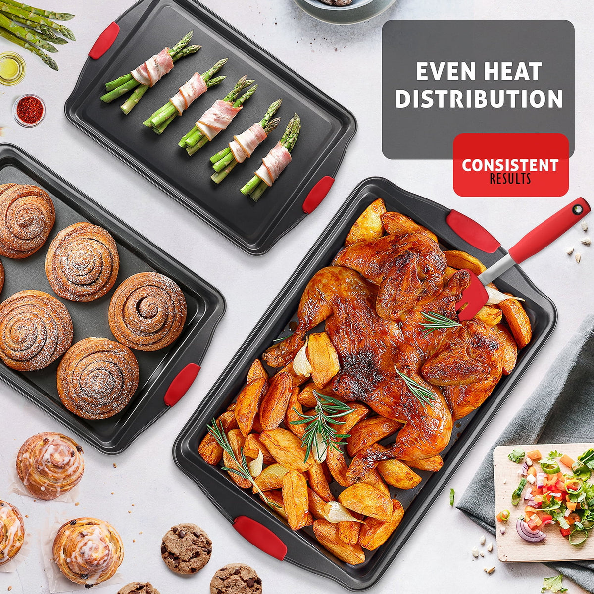 Joytable Cookie Sheet Set, Steel Baking Pans Set, Durable Baking Sheets for Oven, Cookie Sheet Non-Stick Sets For Oven, Black, 3pc