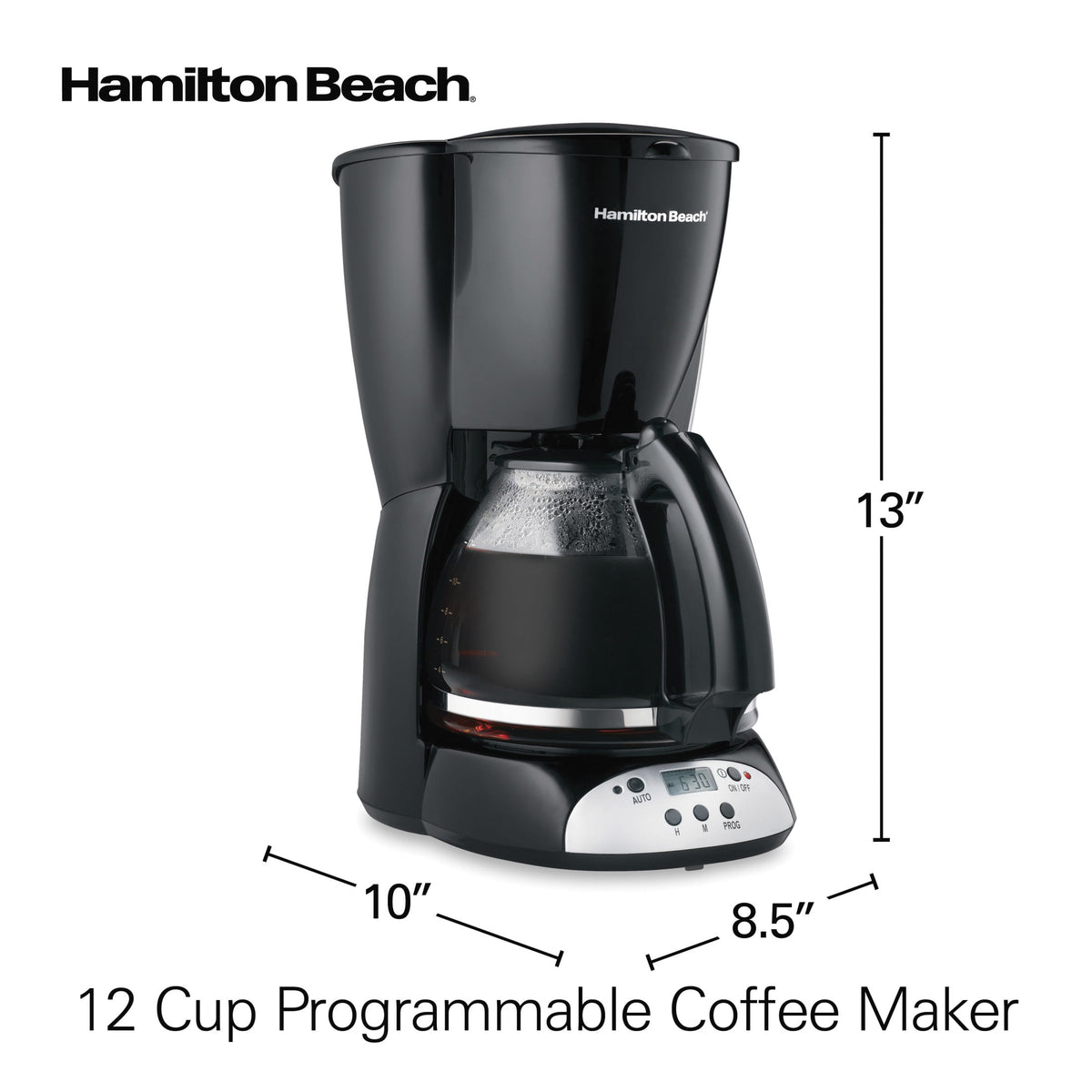 Hamilton Beach 12 Cup Programmable Coffee Maker, Glass Carafe, Matte Black