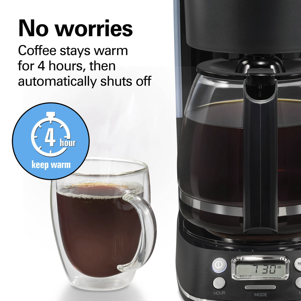 Hamilton Beach 12 Cup Programmable Coffee Maker, Glass Carafe, Matte Black