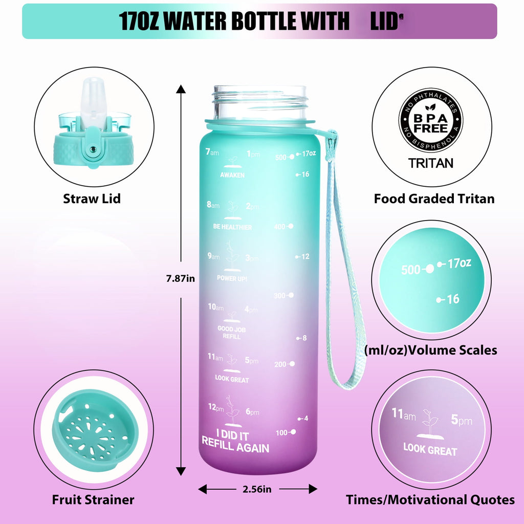 Oldley Transparent Tritan Kids Bottle – 17oz Straw Water Bottle with One-Hand Open Button, Lockable Leak-Proof Lid, Ideal for Daily Hydration