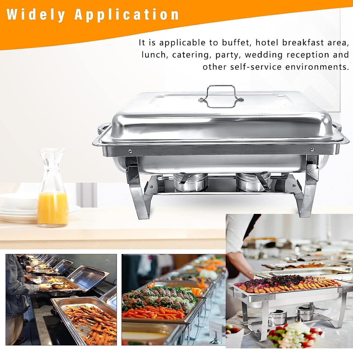 Jacgood 5 Pack Chafing Dish Buffet Set 8Qt. Foldable Rectangular Chafer Set, Stainless Steel Catering Warmer Set W/Full Size Water Pan, Food Pan, Fuel Holder for Cooked Food Insulation