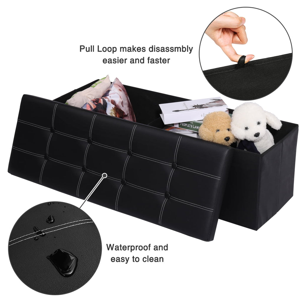 43" Ottoman with Storage Bench for Bedroom, Long End of Bed Seat with Storage Ottoman Bench, Large Folding Faux Leather Footrest Toy Chest for Living Room, Brown