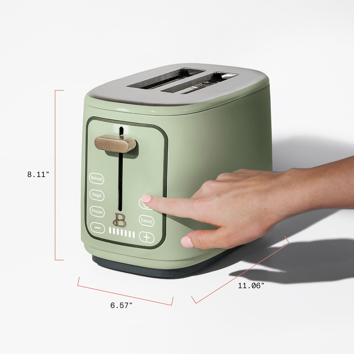 Beautiful 2 Slice Toaster with Touch-Activated Display, Thyme Green by Drew Barrymore