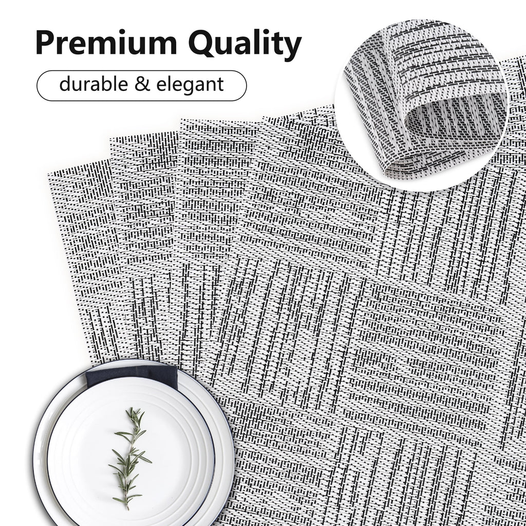 VCVCOO Navy Blue Placemats Set of 4 - Easy Clean Washable PVC Vinyl Placemats - Wipeable Heat Resistant Woven Table Mats for Dining Table - 12x18 inch