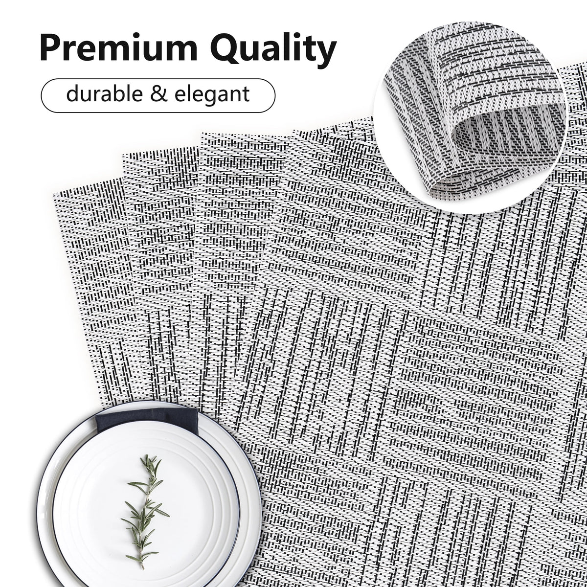 VCVCOO Navy Blue Placemats Set of 4 - Easy Clean Washable PVC Vinyl Placemats - Wipeable Heat Resistant Woven Table Mats for Dining Table - 12x18 inch