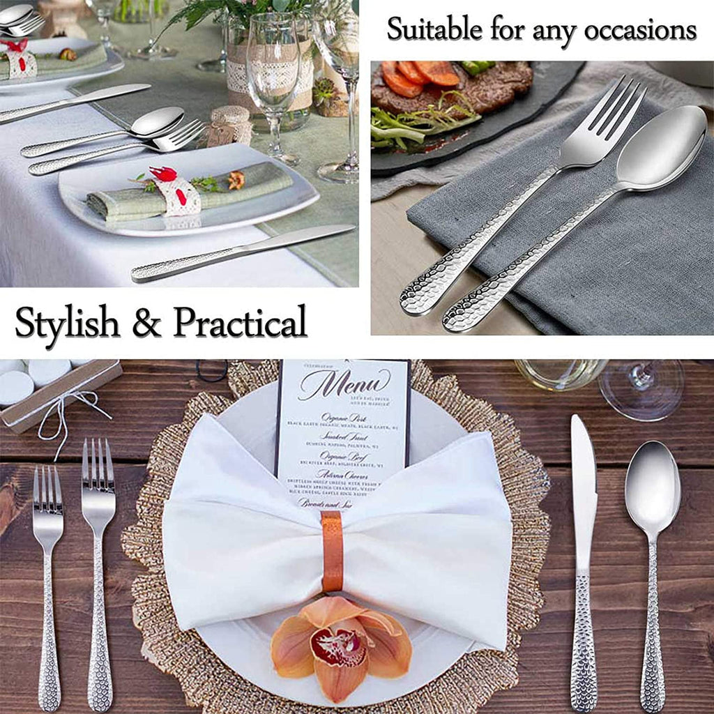 Vesteel Hammered Silverware Set, 40-Piece Stainless Steel Flatware Cutlery Set for 8, Includes Knives, Forks, Spoons, Mirror Polished & Dishwasher Safe