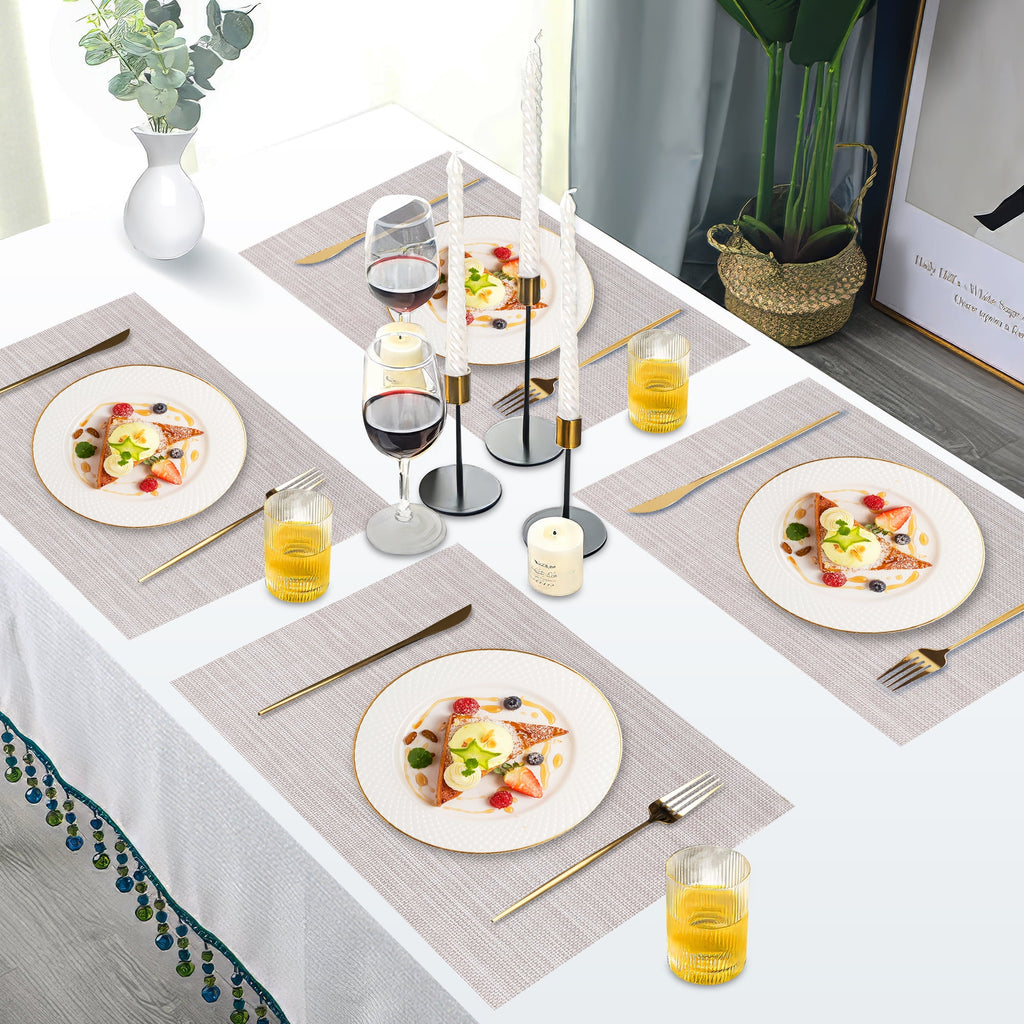 VCVCOO Navy Blue Placemats Set of 4 - Easy Clean Washable PVC Vinyl Placemats - Wipeable Heat Resistant Woven Table Mats for Dining Table - 12x18 inch
