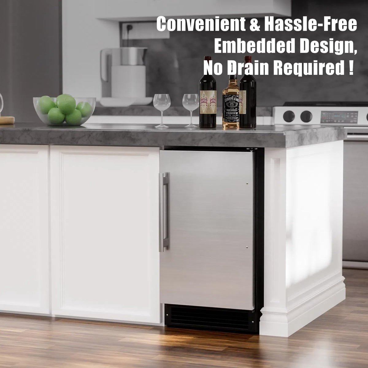 RIOXC 25 lbs/24H Crescent Ice Maker 15" Under Counter Machine with 22LBS Storage Bin No Drain Required for Home and Commercial Use, ETL