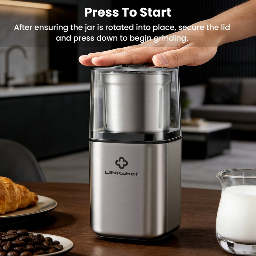 LINKChef Coffee Grinder, Coffee Bean Grinder, Spice Grinder with Stainless Steel Four Blades Perfect for Coffee Beans, Spice, Tea (Black)