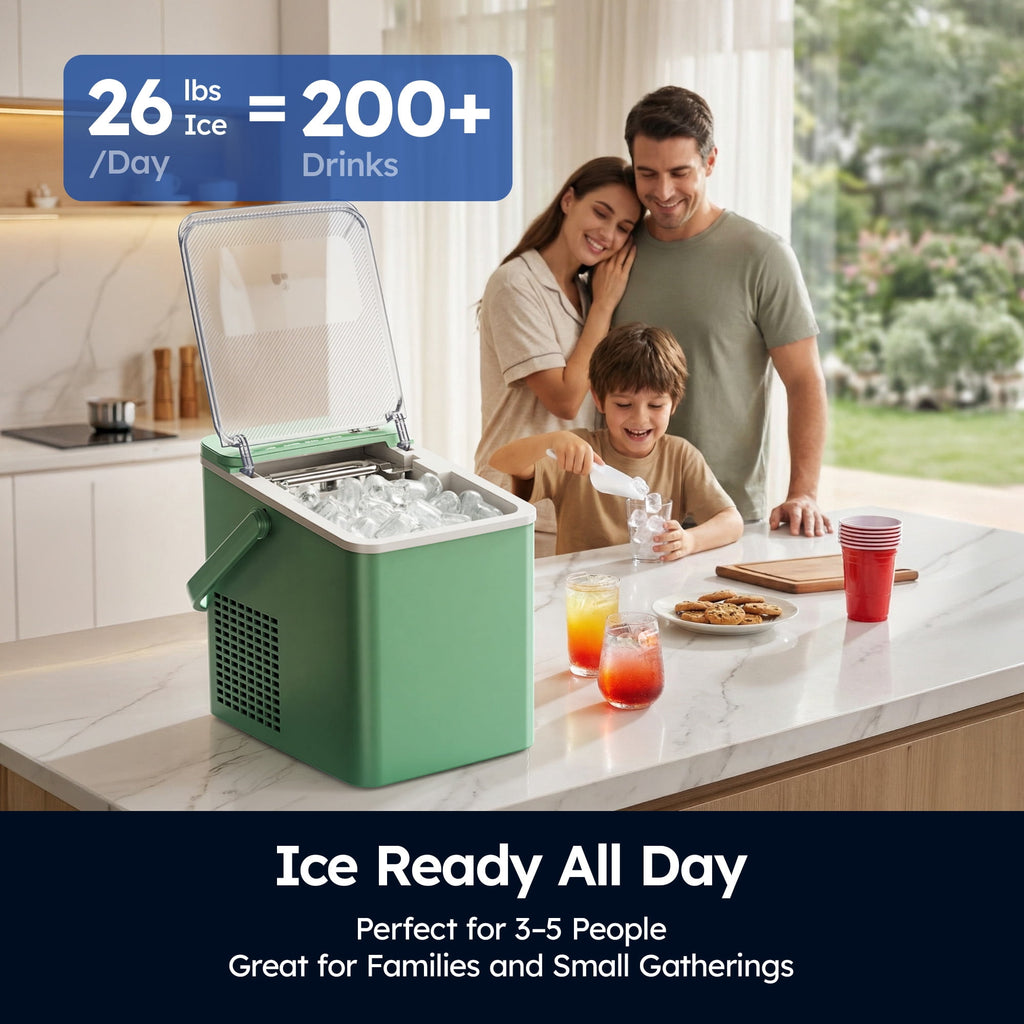 SIMZLIFE Portable Countertop Ice Maker, 26 Lbs/Day, 9 Bullet Ice Cubes in 6 Minutes, 2 Ice Sizes, Self-Cleaning Ice Machine, Black