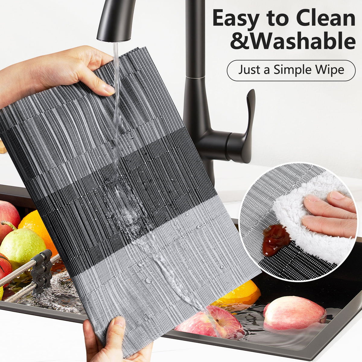 VCVCOO Navy Blue Placemats Set of 4 - Easy Clean Washable PVC Vinyl Placemats - Wipeable Heat Resistant Woven Table Mats for Dining Table - 12x18 inch