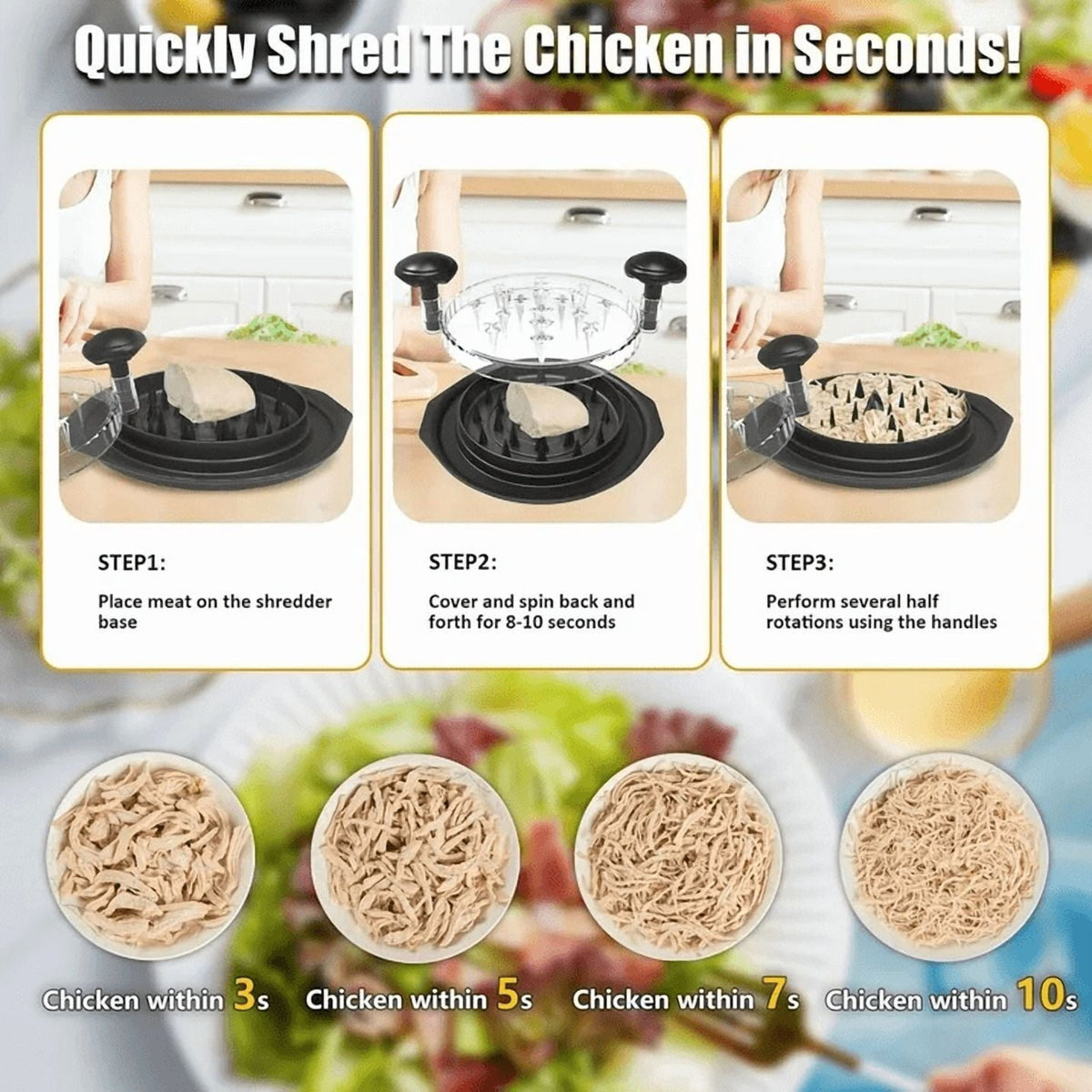 Chicken Shredder, Professional Chicken Breast Shredder Tool Twist with Transparent Lid for Chicken , Ergonomic Handle, Visible Meat Shredder, Non-Slip Design, BPA Free,Heat Resistant,Black