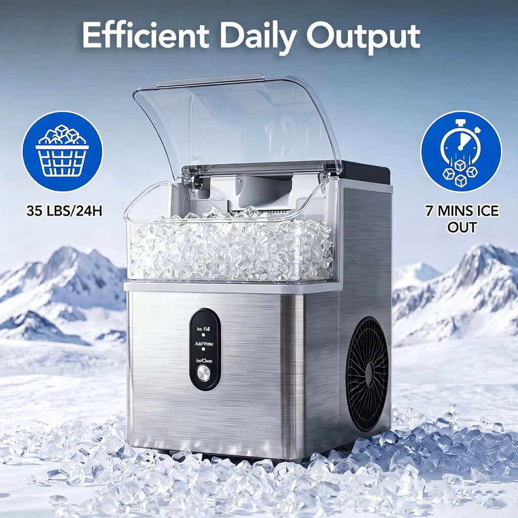 Havato Nugget Ice Maker, Countertop Ice Machine Chewable Crushed Ice | 35Lbs/24H, Self-Cleaning, Quiet & Compact ,Black