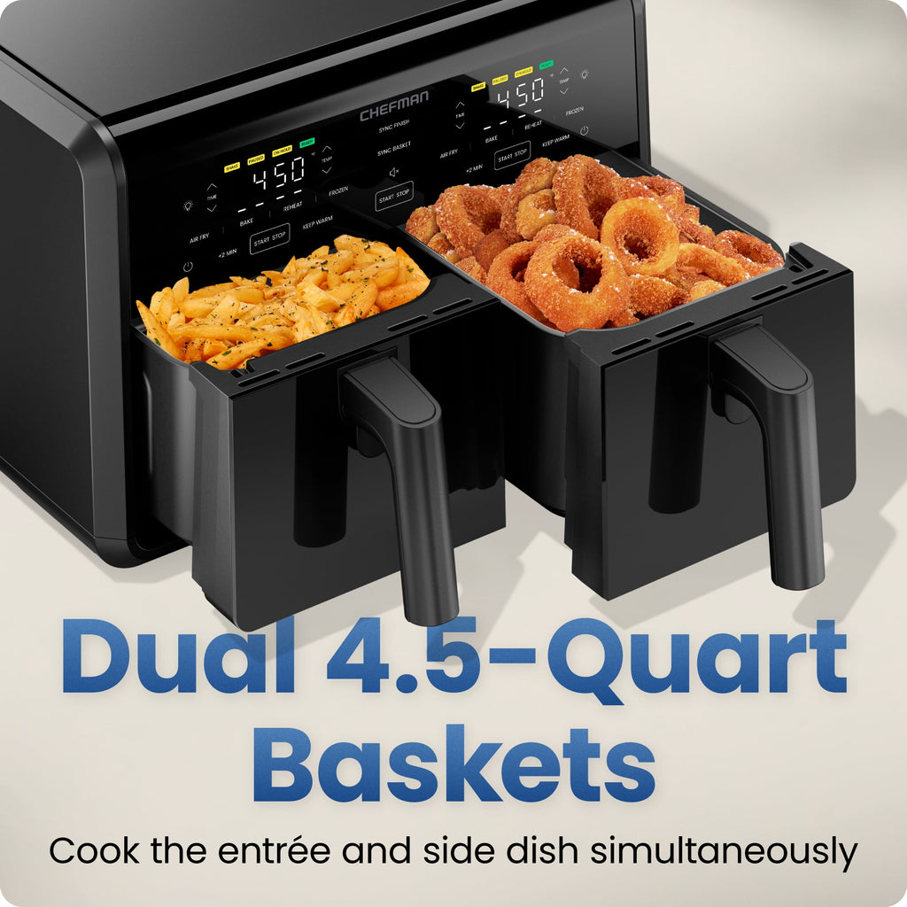 Chefman 9-Quart TurboFry Dual Basket Easy-View Air Fryer, 450°F Max Temp - Black