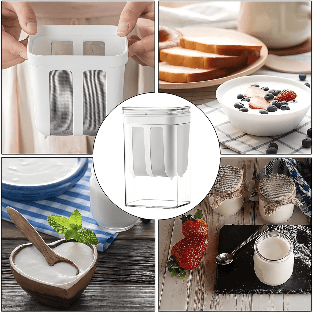 Lopxenu Yogurt Strainer, 1800ML (61Oz) Fine Mesh Strainer, Rice Tea Juicing Food Sieve Strainer, Thick Greek Yogurt Milk Filter, Washable Kitchen Tool, Reusable Homemade Cup with Stainless Steel Mesh