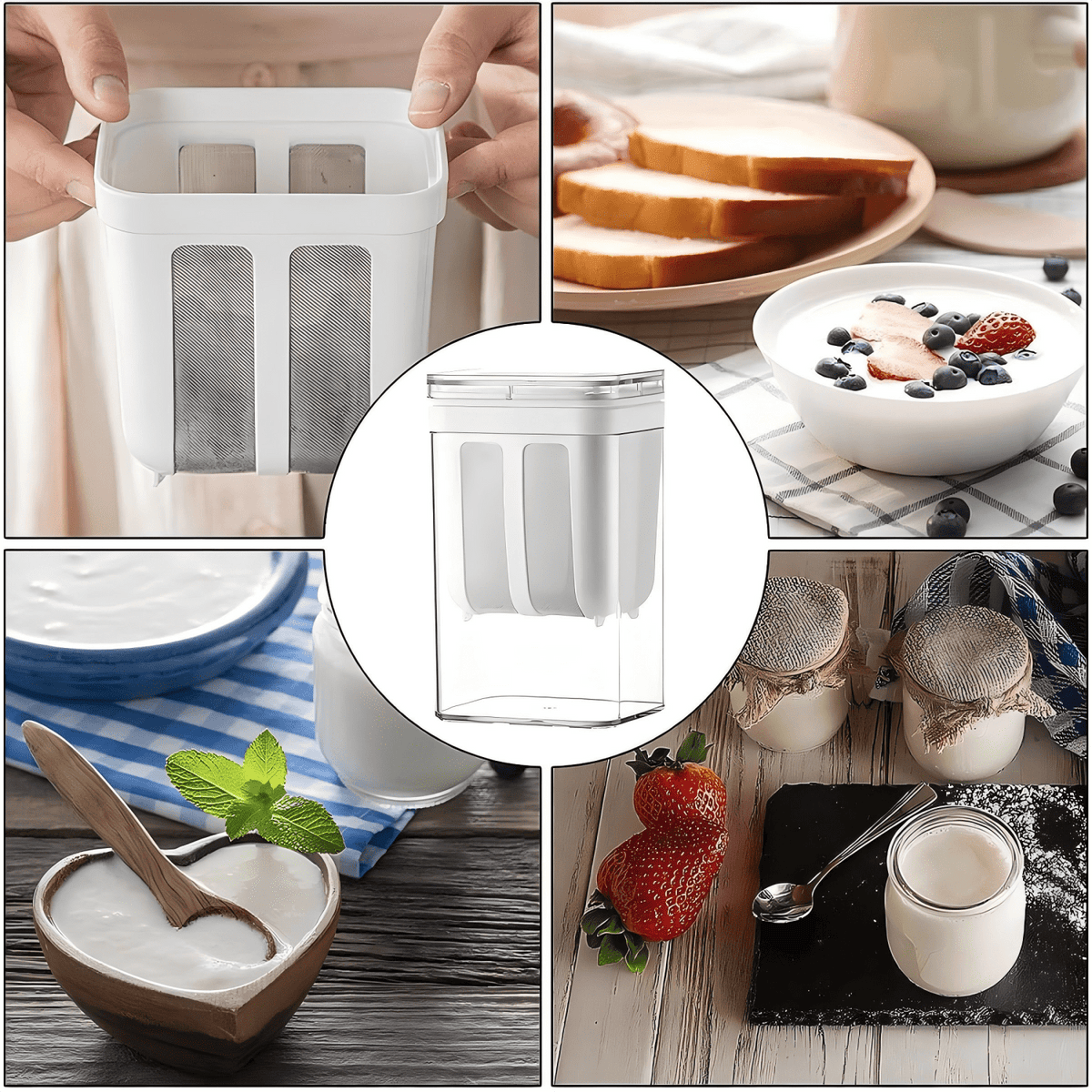 Lopxenu Yogurt Strainer, 1800ML (61Oz) Fine Mesh Strainer, Rice Tea Juicing Food Sieve Strainer, Thick Greek Yogurt Milk Filter, Washable Kitchen Tool, Reusable Homemade Cup with Stainless Steel Mesh