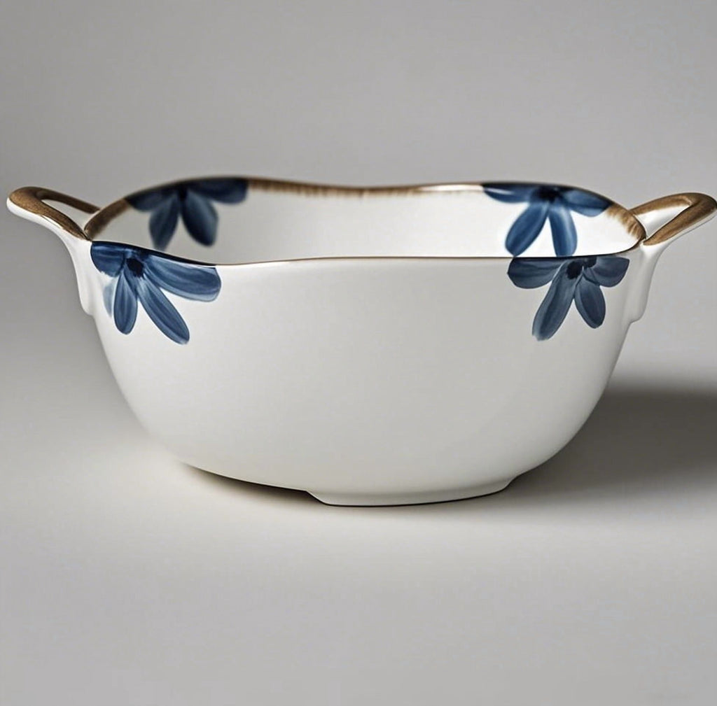 MYVIT Decorative Serving Bowl - 24oz Ceramic Soup Bowl with Handle Ramen Bowl for Salad,Pasta,Cereal,700ML Porcelain Stoneware Kitchen Dish