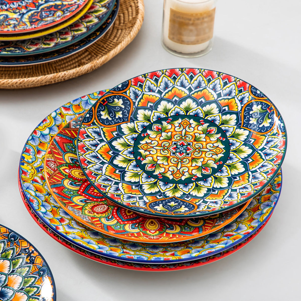 Vancasso Dinner Plates Set of 6, 8.5" Ceramic Dessert Plates, Dinnerware Dishes Set for Salad, Snack, Cake, Microwave & Dishwasher Safe, Bohemian Style, Series LUMI