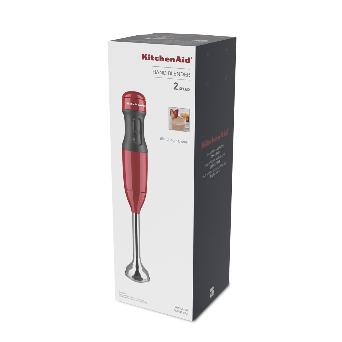 KitchenAid 2-Speed Corded Hand Blender, Onyx Black with Blending Jar and Lid, KHB1231OB