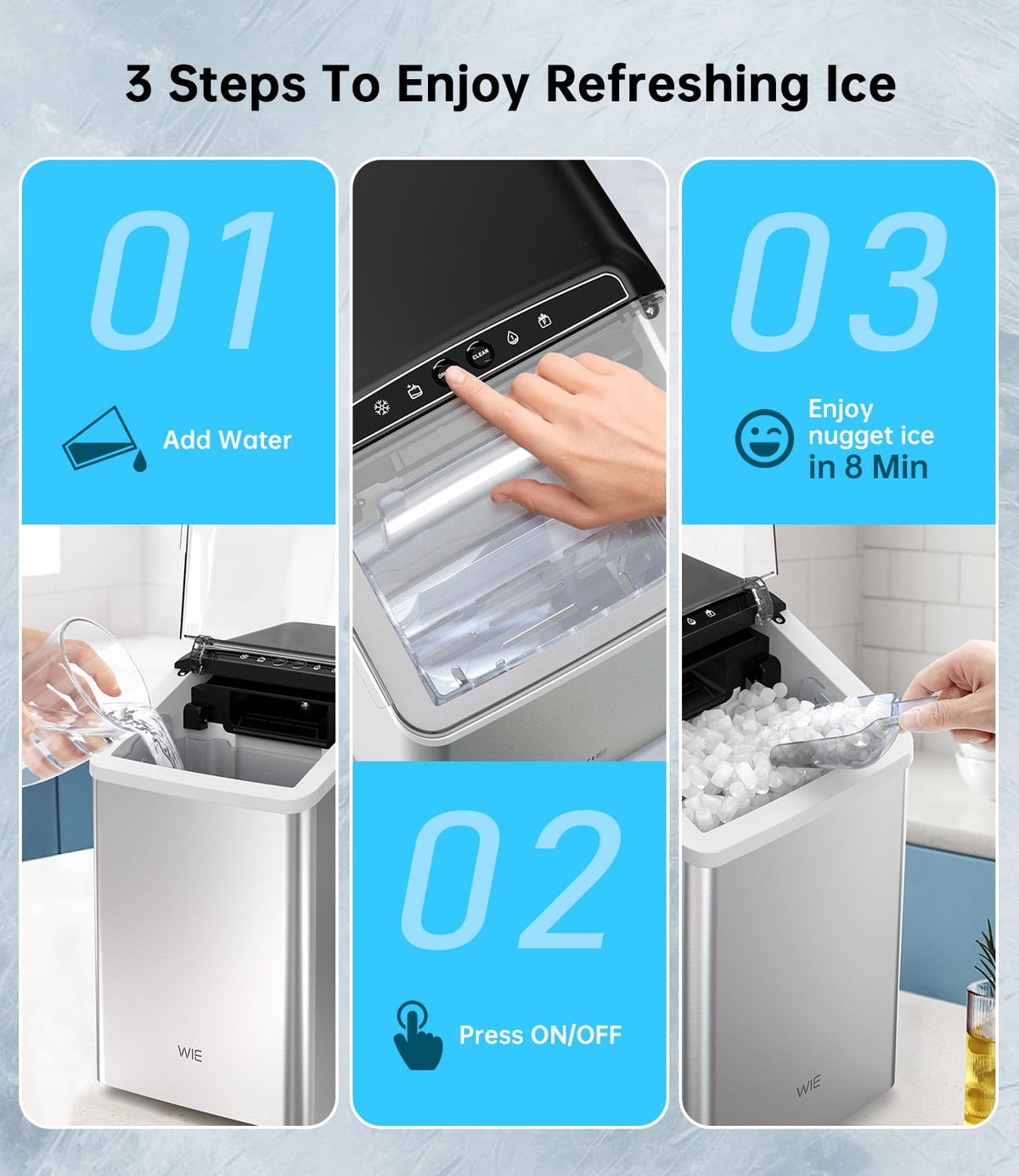 WIE 40lbs/Day Countertop Sonic-Style Chewable Nugget Ice Maker Silver